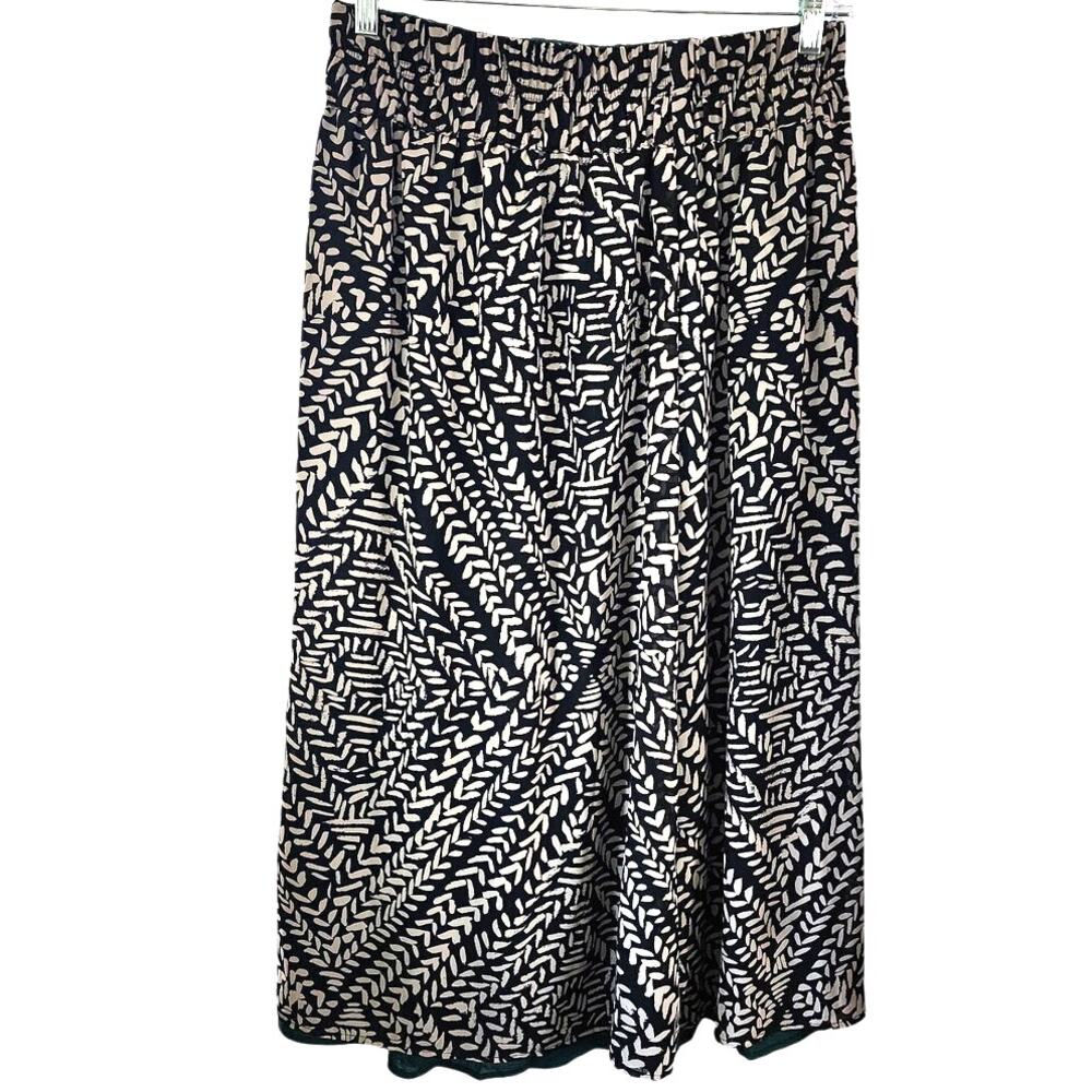 Sseko Reversible Printed & Green Midi Pull On Elastic Waist Skirt Size 2
